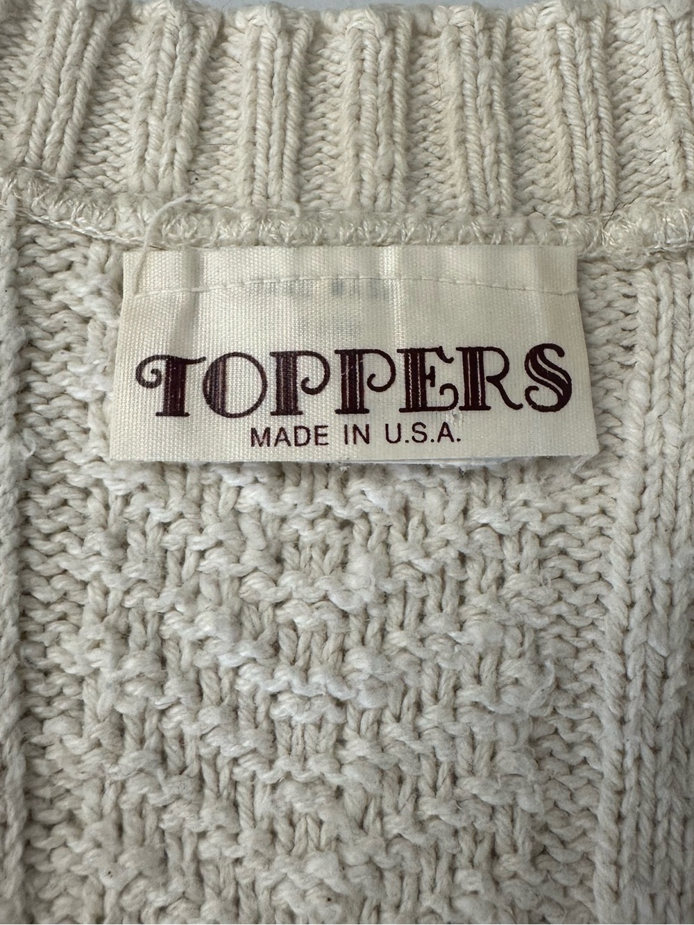 Vintage Toppers USA 100% Cotton Cable Knit Cardigan Sweater Vest Cream Ivory - Picture 5 of 11